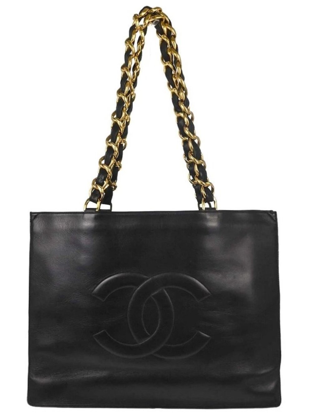 Chanel Black Lambskin Chain Tote Shoulder Bag 168037